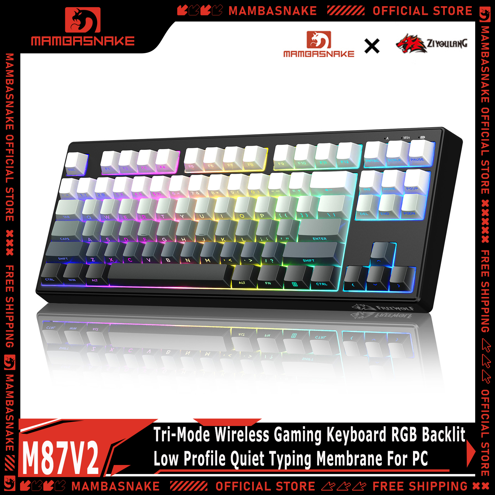 Gaming Keyboard That Is Quiet - MAMBASNAKE X ZIYOULANG M87V2 87 Keys