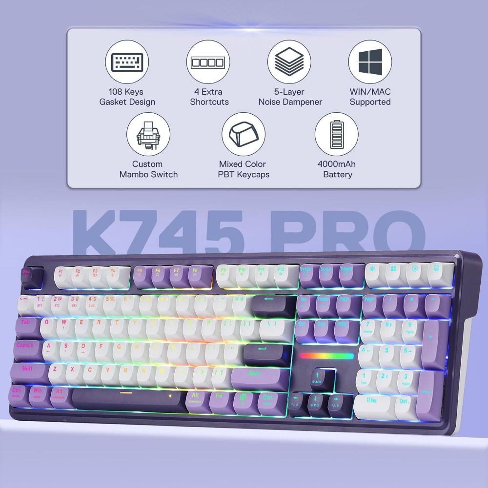 Wireless RGB Mechanical Gaming - Gaming Keyboard No Noise ulasan dan harga