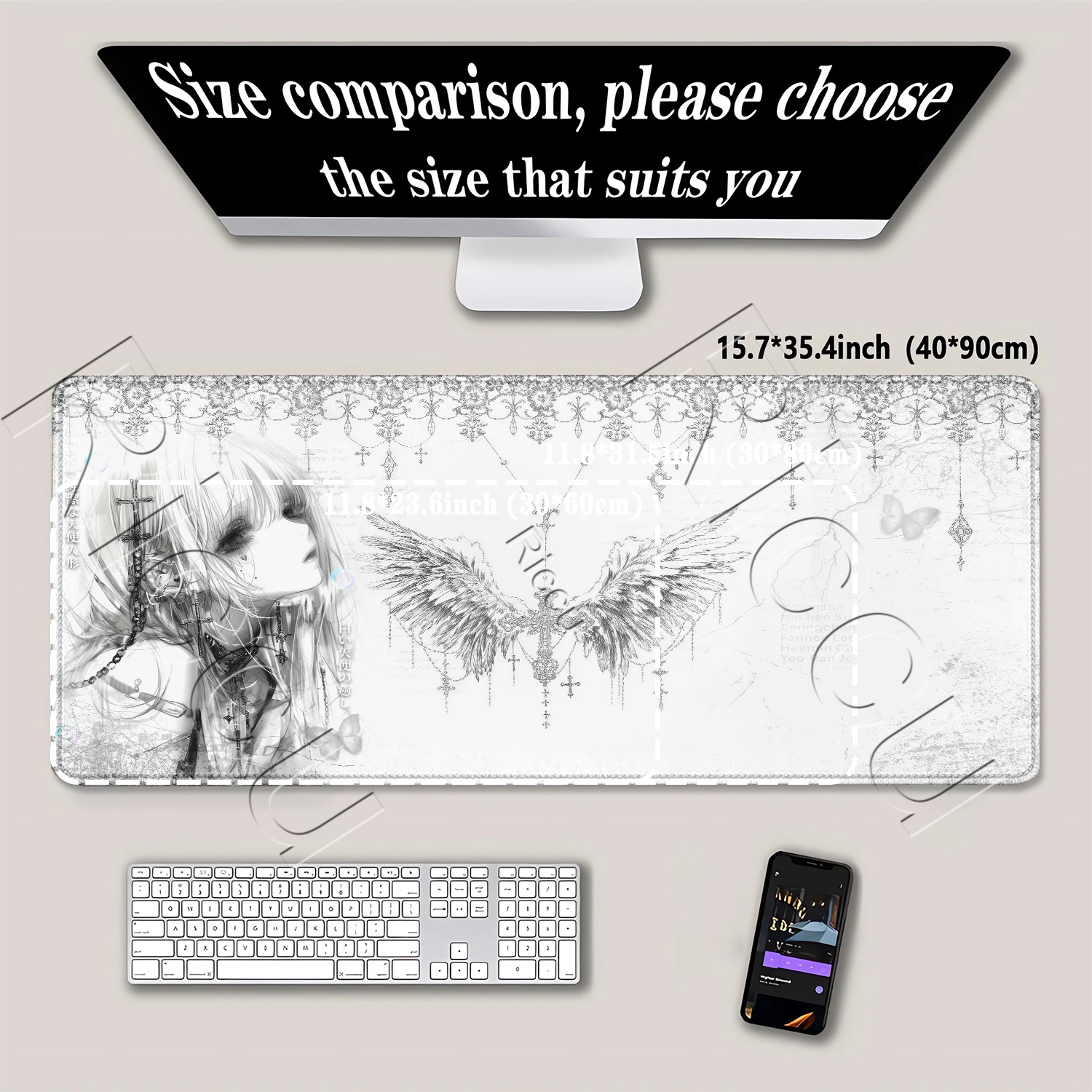 Mousepad Black White Anime Aes - Gaming Keyboard Typewriter ulasan dan harga